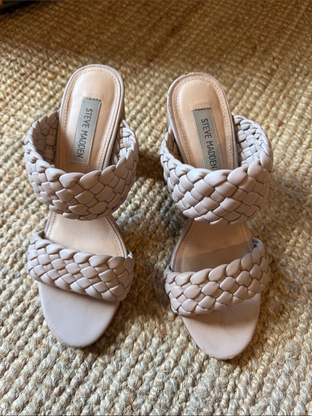 Steve Madden Braided Double-Strap Heeled Slides — Light Nude